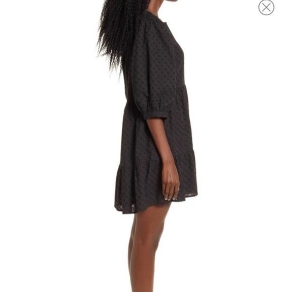 Anthropologie WAYF BFF Lauren Black Eyelet Babydoll Mini Dress Out Size M - Picture 3 of 12